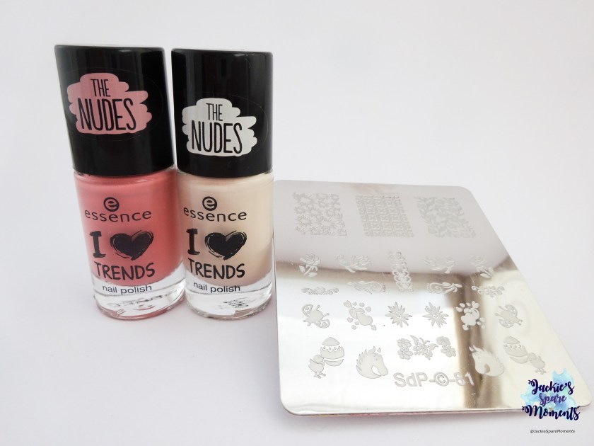 essence nail polish 07 Hope for love (I heart trends edition fall 2015), essence 02 I nude it, dashica plate SdP-81