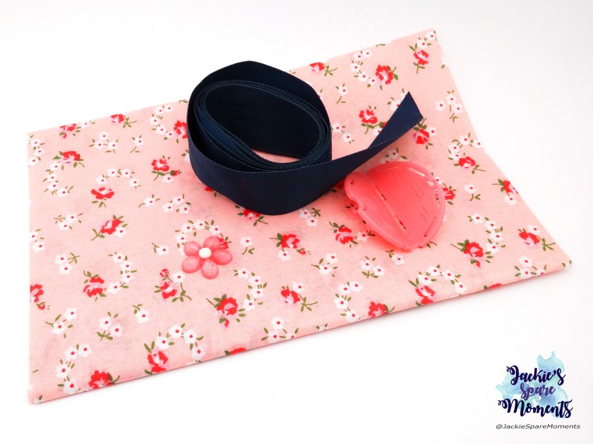 loral cotton fabric, dark blue ribbon,&nbsp;Clover Kanzashi Flower Maker in Orchid Petal extra small size, a flatback flower