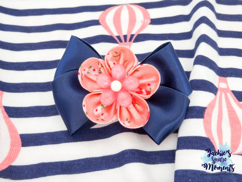 Hair bow with Clover Kanzashi Flower
