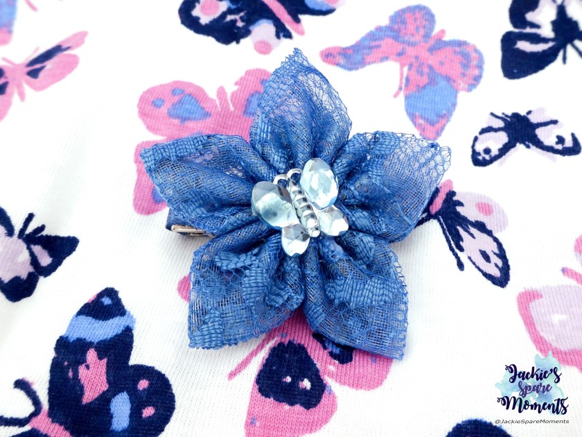Blue lace hair bow with butterfly