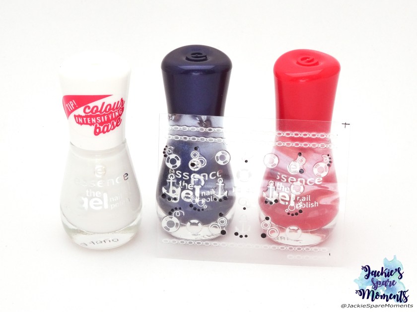 essence 33 wild white ways, essence 92 red carpet?, essence 103 midnight sky, nautical nail art stickers