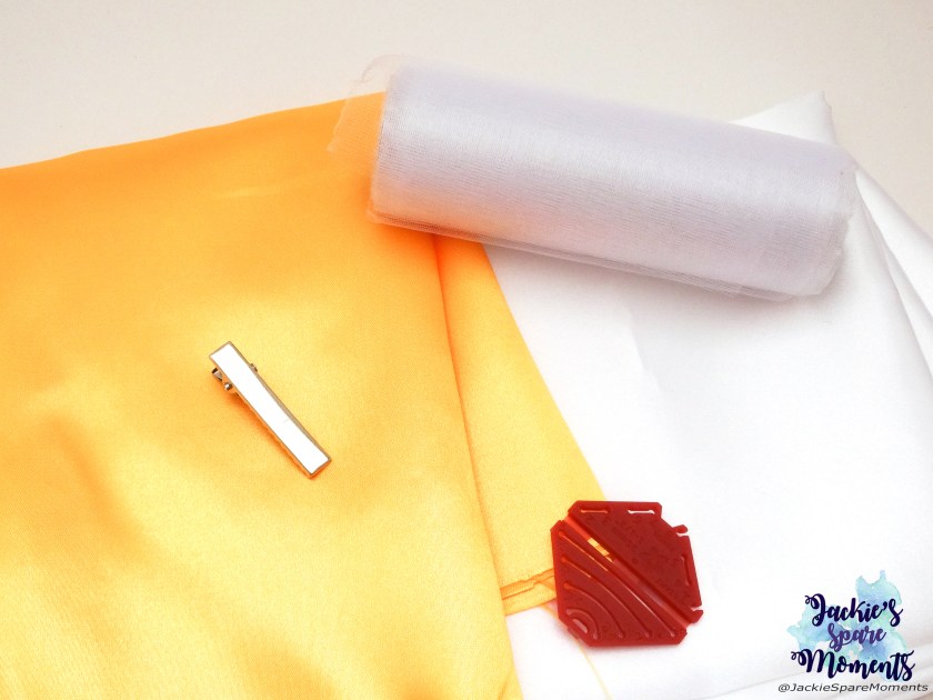 Materials used for sunflower hair bow: yellow satin, white satin, white organza, Clover Kanzashi flower maker pointed petal extra small