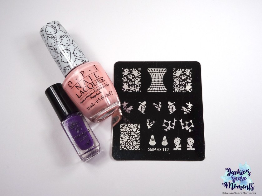 Dashica plate SdP - 112, OPI Small + cute = 🖤, CJS stamping polish 016