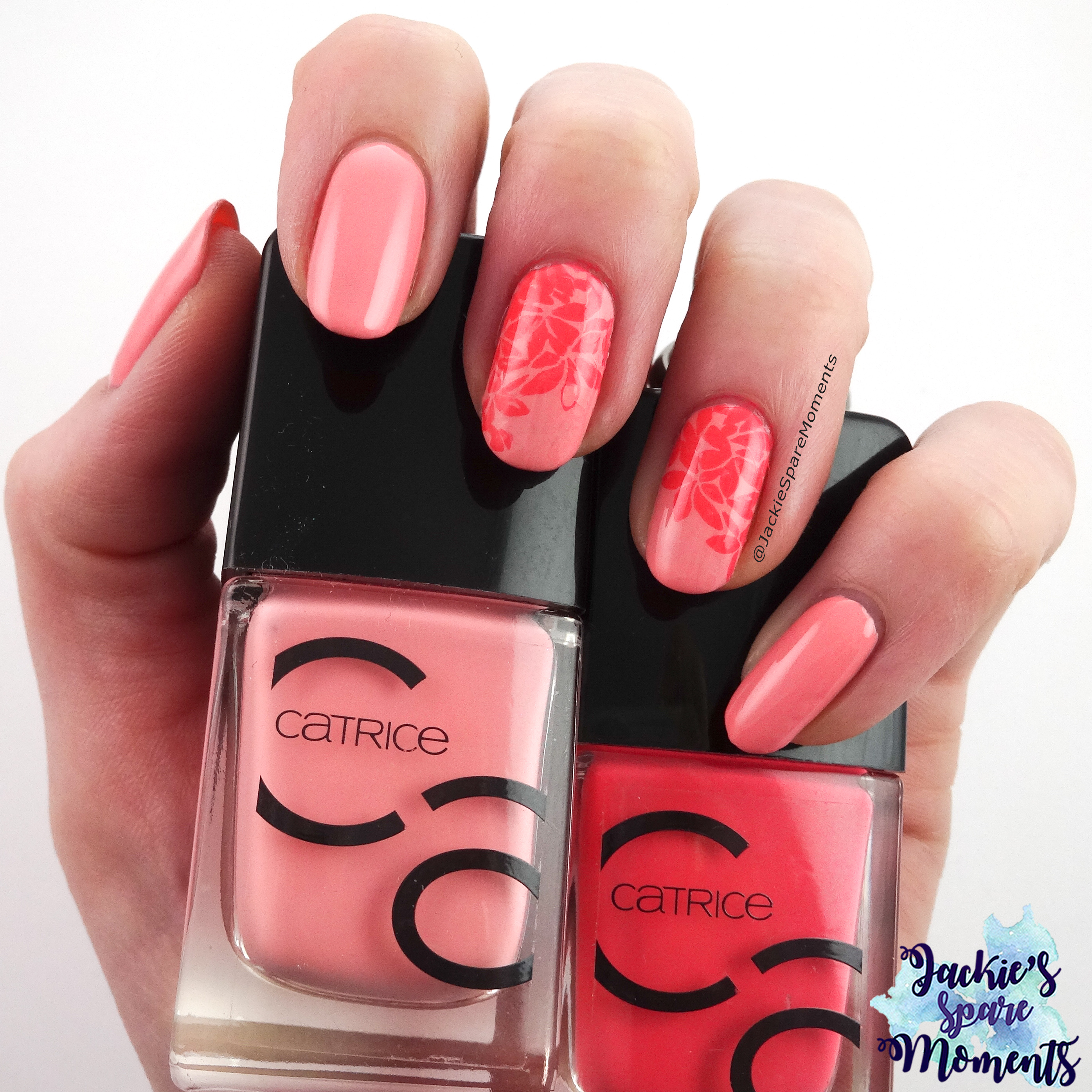 Nail art Colour of the Year 2019 Living Coral (using Catrice 07 Meet Me At Coral Island and Catrice 08 Catch of the Day)
