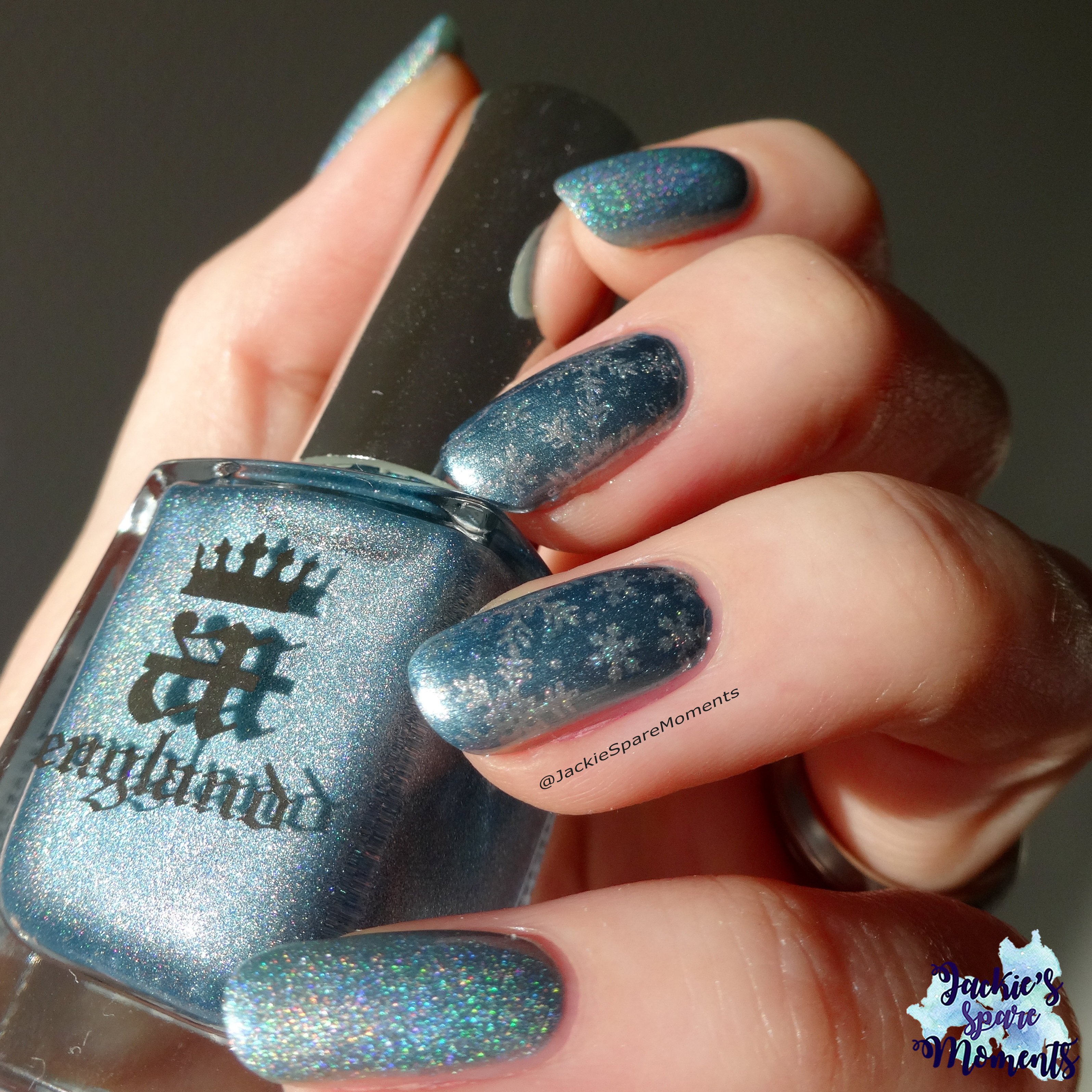 Winter snowflake nail art with A England Symphony in Blue and Silver