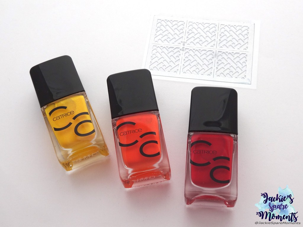 Materials used: Catrice ICONails Nail Lacquer 47 Don't Judge A Nail By Its Color, 46 Work Hard Play Orange, 02 Bloody Mary To Go, nail vinyls (unknown brand)