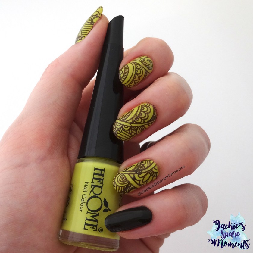 Nail art in the colours Chartreuse and Brown with Herome Nail Colour nr 58 (Chartreuse)
