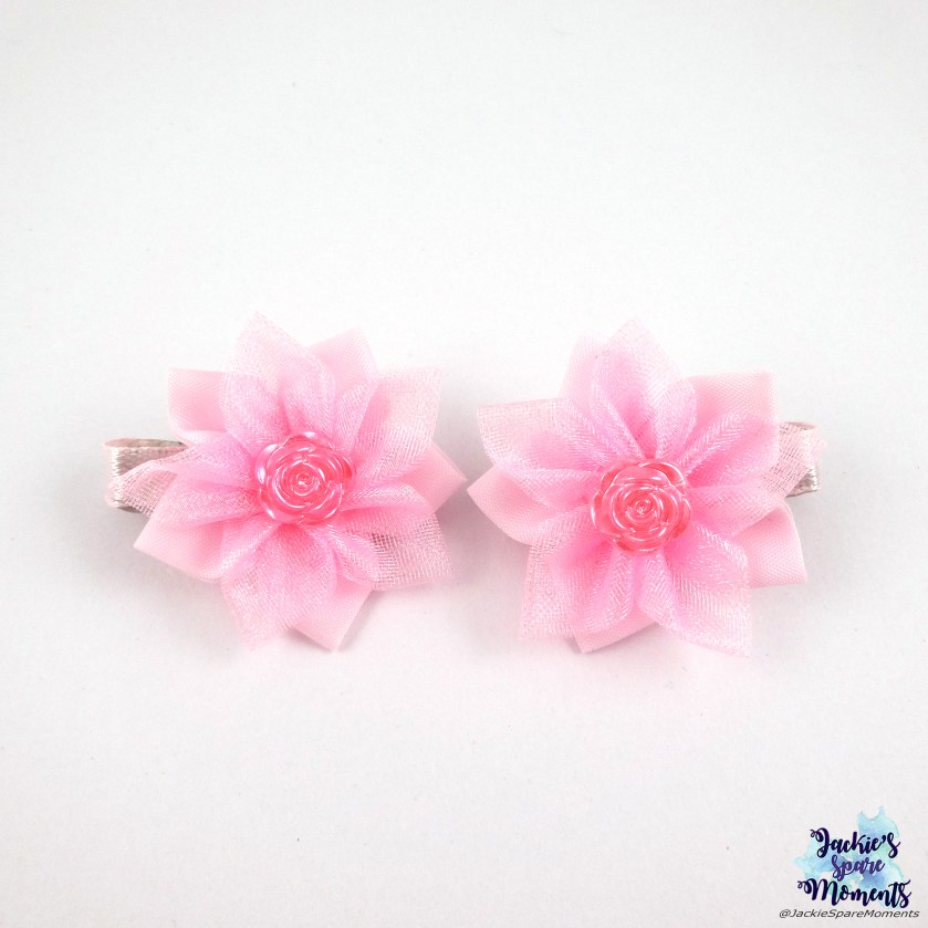 Small pink flower hair bows with flower centre flatback