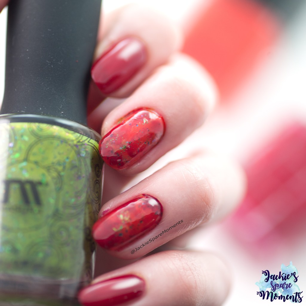 Smoosh marble nail art with Pantone Pepper Stem, Fiesta and Jester Red