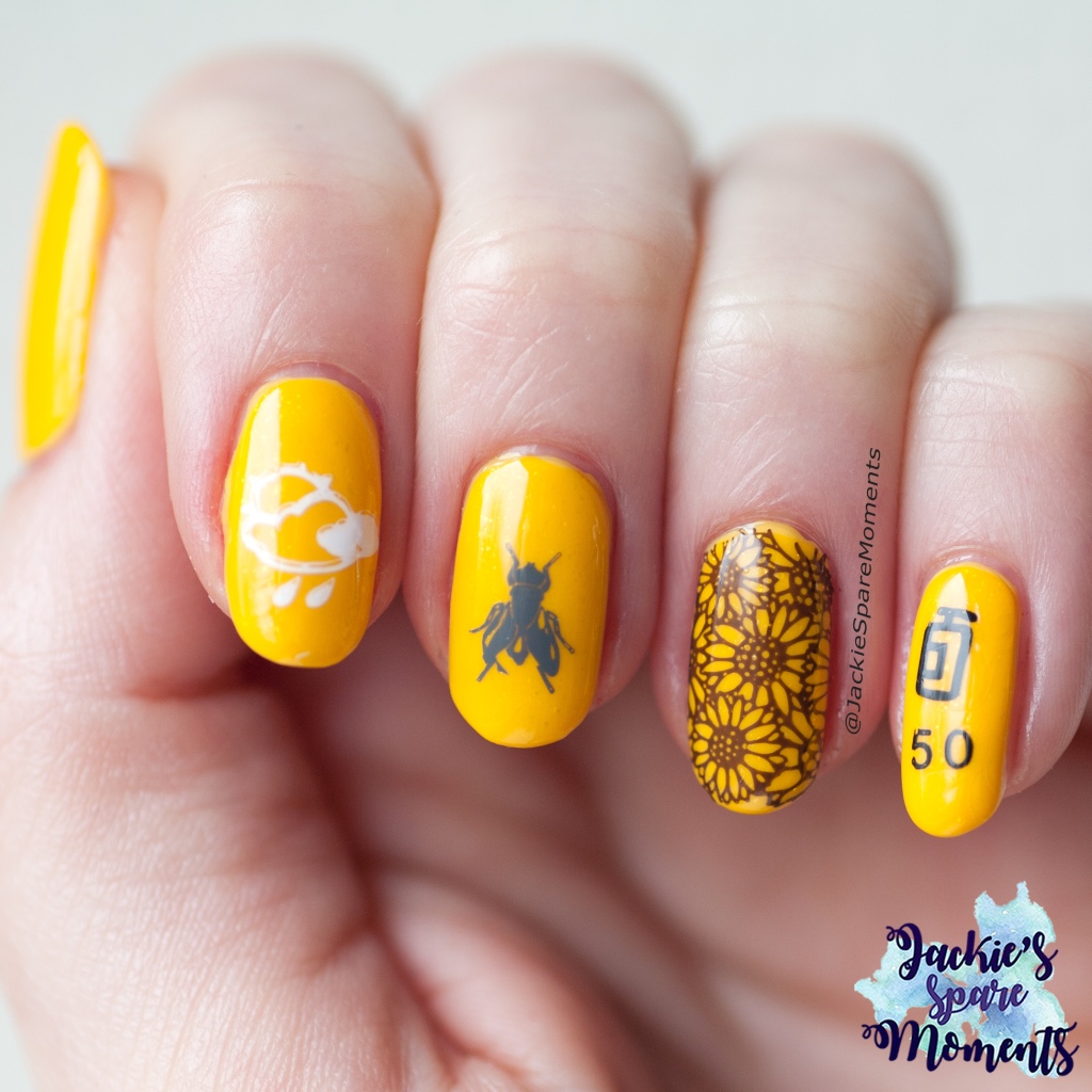 Yellow base with nail art in summer theme, Summer Friends n Foes