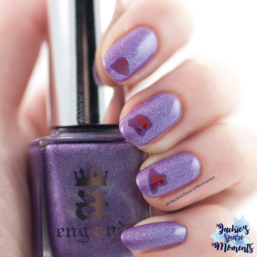 Red and purple nail art inspired by the Red Hat Society