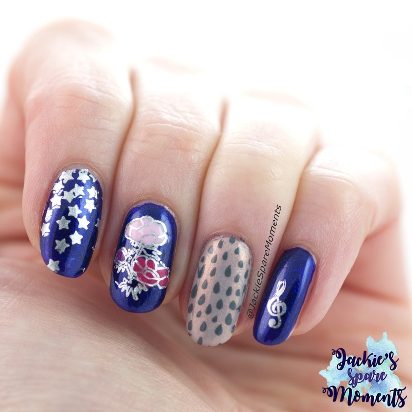 Nail art inspired by Train - Drops of Jupiter. Music mani collab april 2019 Songs you can jam out to