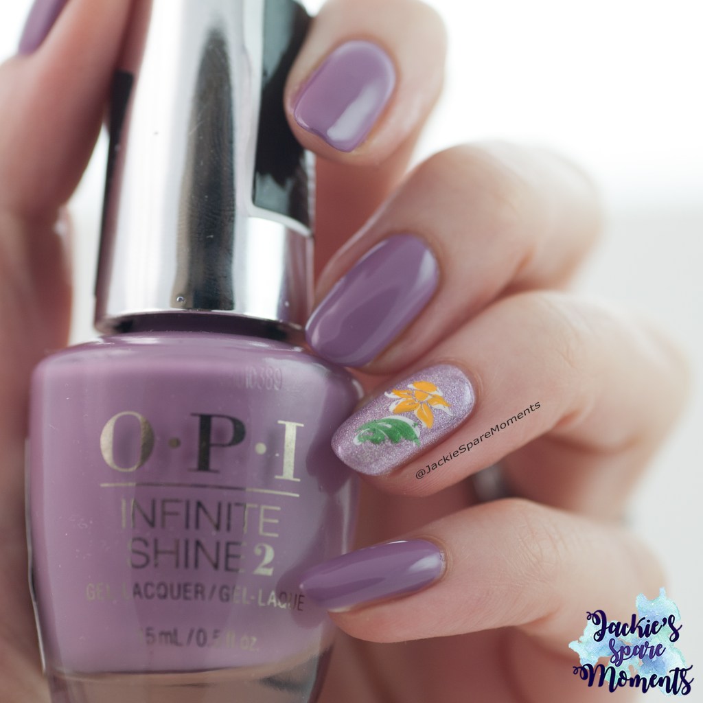 Spring nail art with daffodil and OPI One Heckla of a Color!