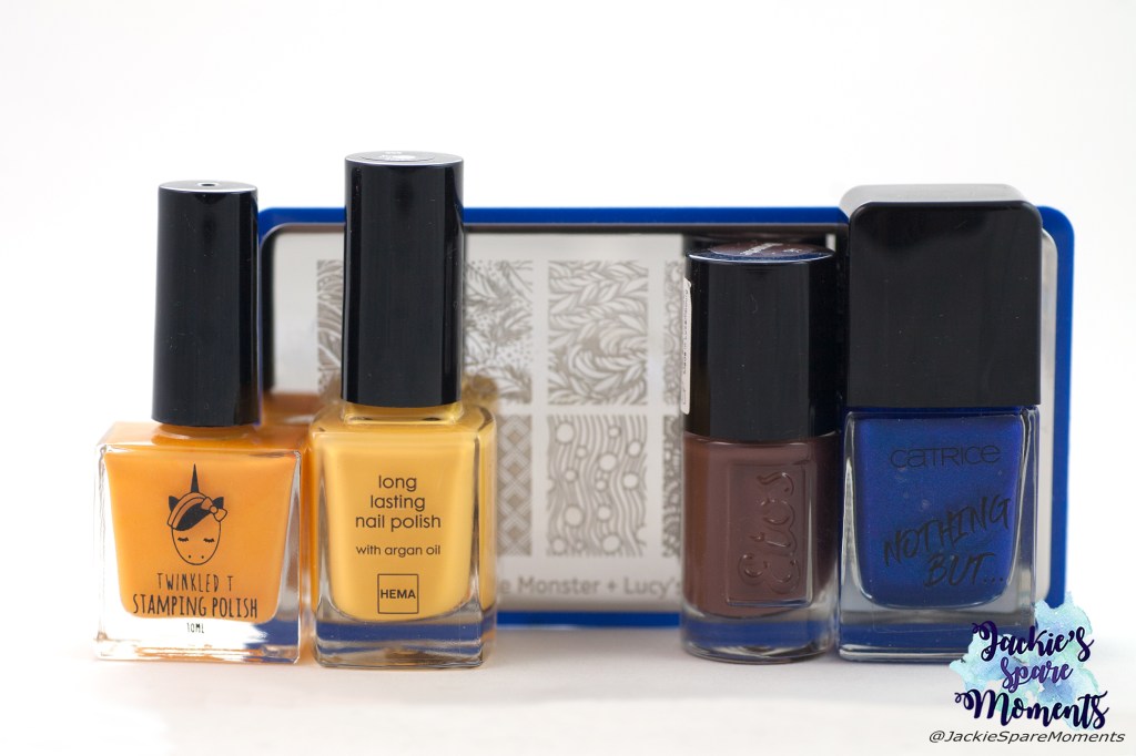Materials used: Twinkeld T stamping polish Saucey, Hema nail polish 302 Sunny Flowers, Etos nail polish 46 Brunette, Catrice ICONails 61 Me, Myself And My Polish, Maniology stamping plate BM-XL209