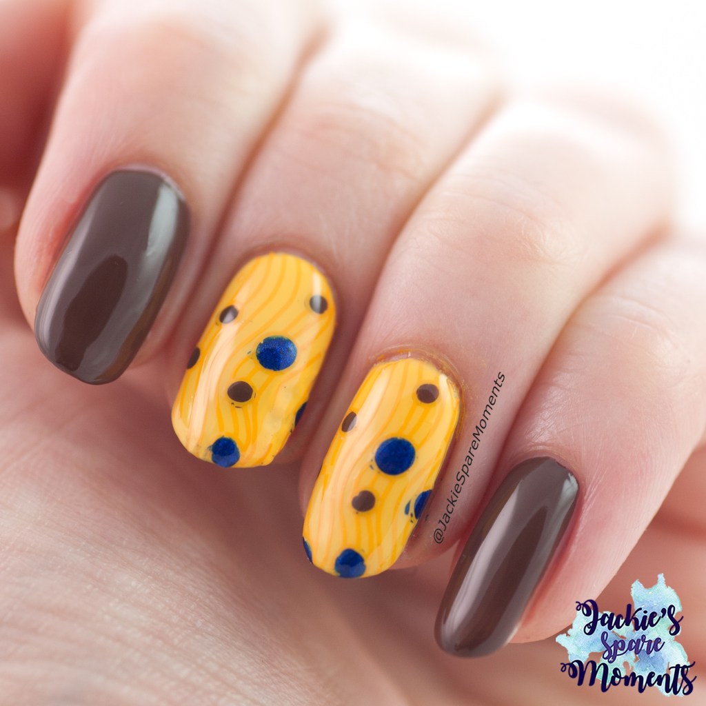 Nail art with Pantone Aspen Gold, Princess Blue, Toffee and Mango Mojito