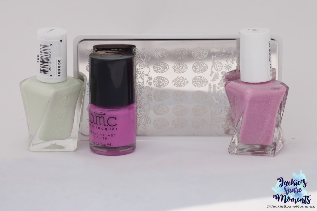 Essie Gel Couture Zip me up, BundleMonster stamping polish eldorado, Essie Gel Couture Moments to Mrs., Dashica Infinity Nails stamping plate 171