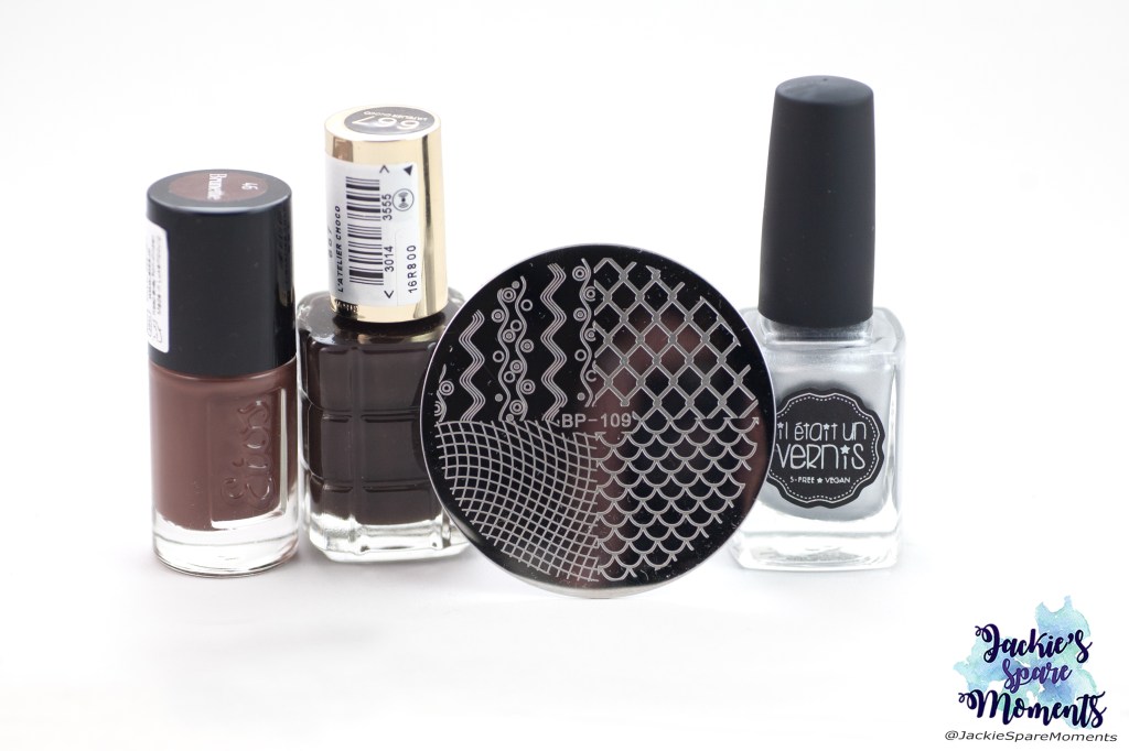 Materials used: Etos Brunette, L'Oreal 667 L'Atelier Choco, Born Pretty stamping plate BP-109, Il etait un vernis 50% sparkly, 50% fairy dust