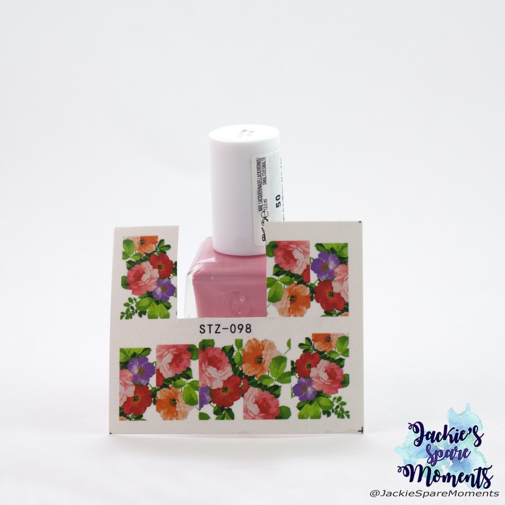 Materials used: Essie Gel Couture Stitch by stitch, water decals with flowers