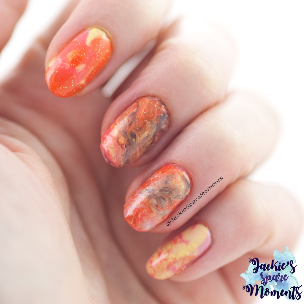 Nail art with Pantone Turmeric, Pantone Lemon Verbena, Pantone Brown Granite, Pantone Pressed Rose and Pantone Living Coral.