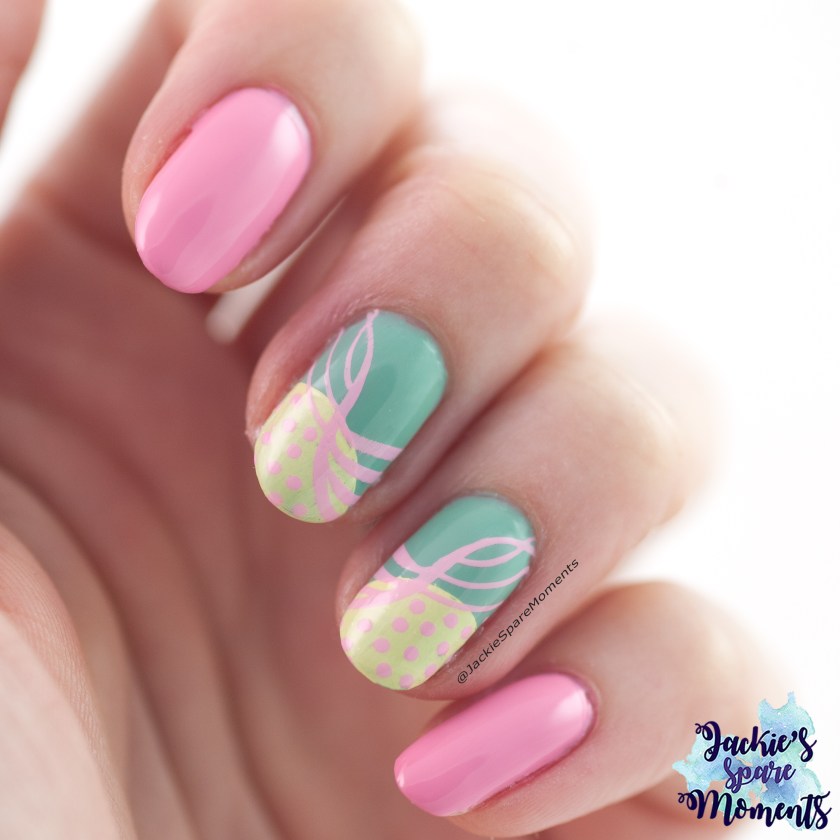 80s inspired mani in Turquoise, Yellow and Pink