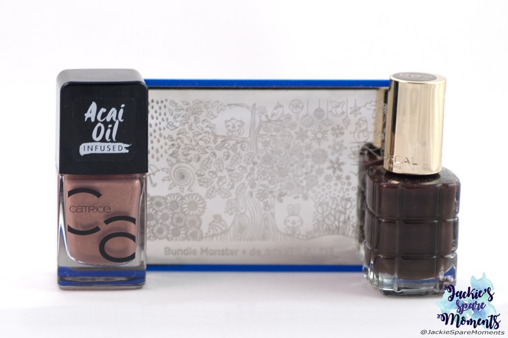 Materials used: Catrice ICONails 85 Every Sparkle Happens For A Reason, L' Oreal 667 L'Atelier Choco, Maniology stamping plate BM-XL215