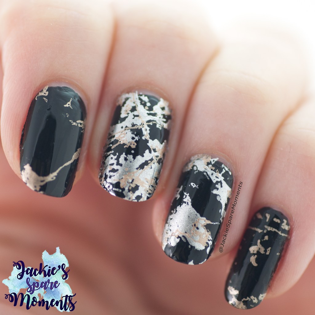 Black marble nail art made with stamping plate KADS Fashion 056