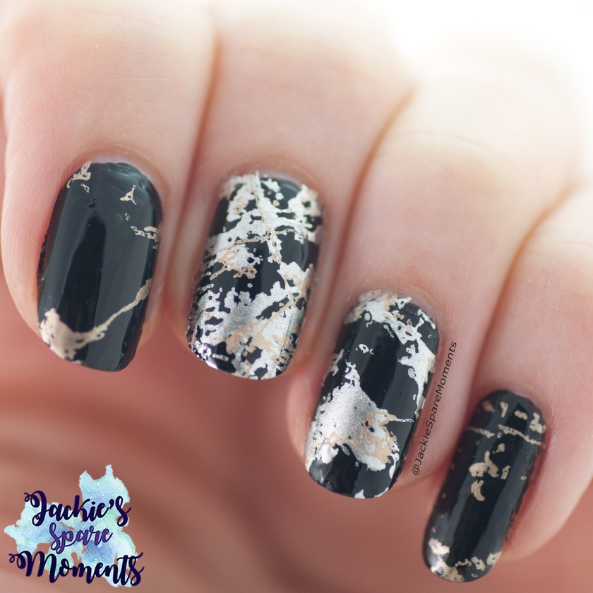Black marble nail art made with stamping plate KADS Fashion 056