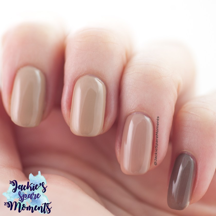 Skittle mani with Etos polishes in the colours 53 Whatever, 47 Nude, 48 Sahara