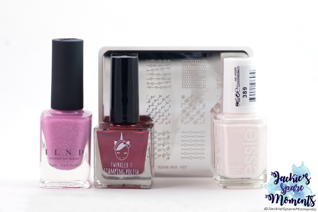 Materials used: ILNP Gumdrop, Essie peak show, Twinkled T stamping polish Swerve, KADS stamping plate MIN 027