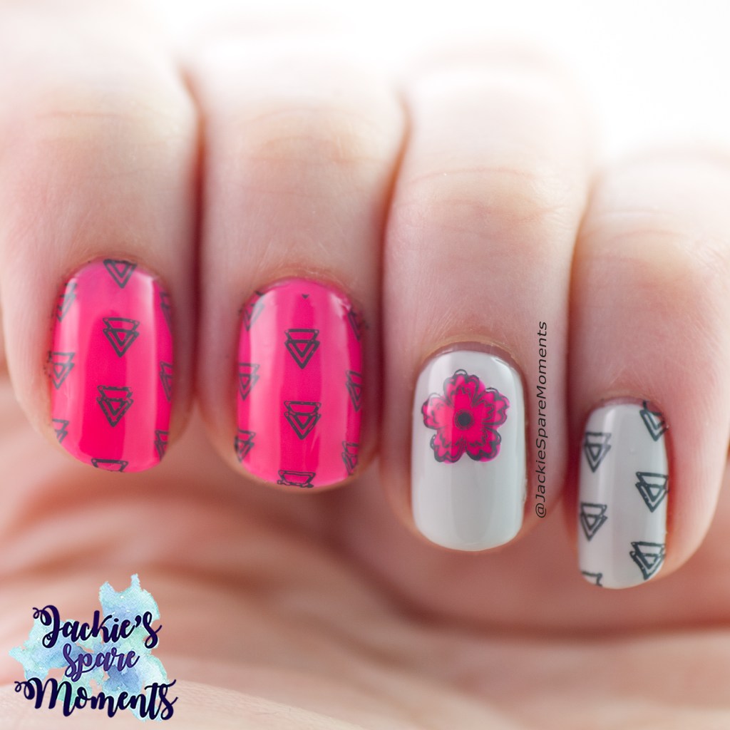 Neon pink and grey nail art