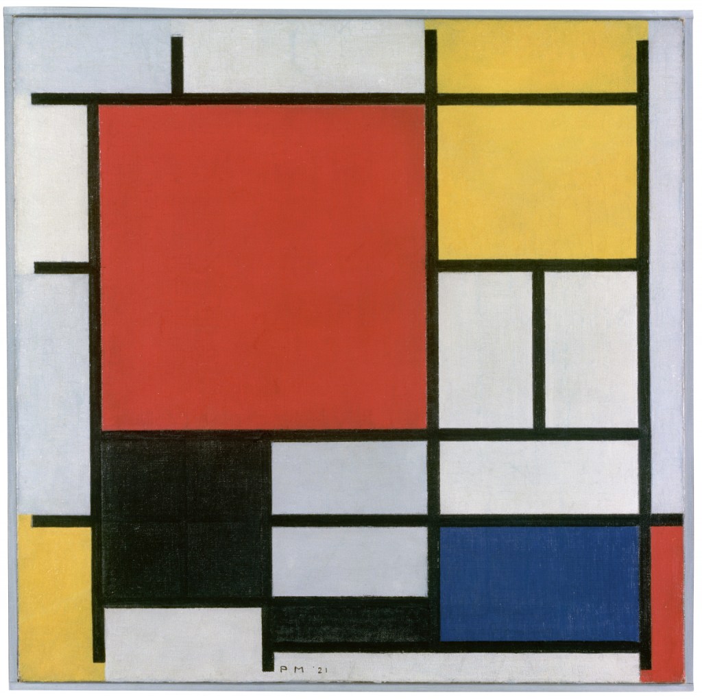 Piet Mondriaan - Composition with large red plane, black, grey and blue (1921)