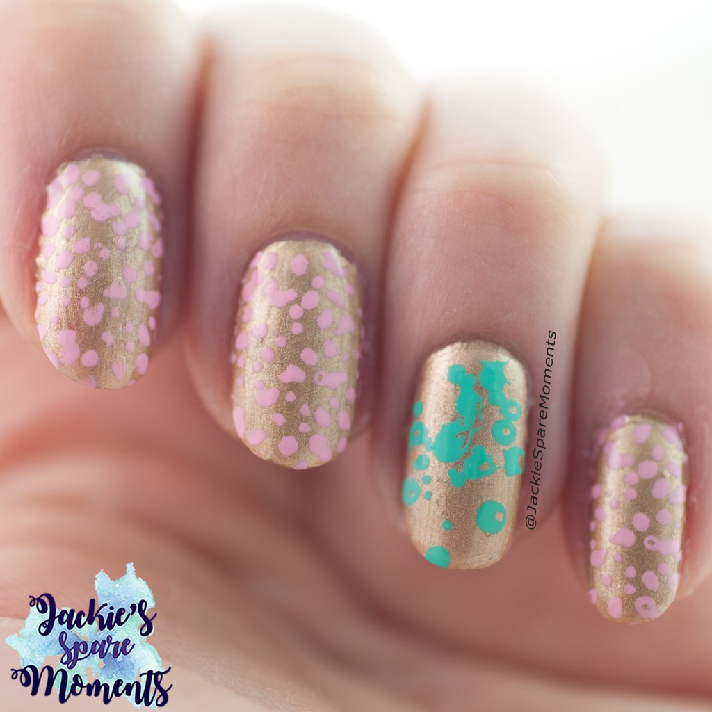 Stamping nail art in Gold, Pastel Pink and Mint