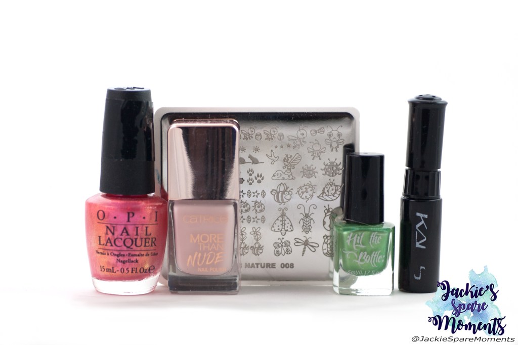 Materials used: OPI Can't Hear Myself Pink!, Catrice More Than Nude 06 Roses Are Rosy, Hit the bottle stamping polish Cactus Juice, KADS stamping polish black, KADS stamping plate Nature 008