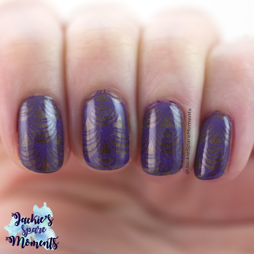 Stamping nail art in brown and purple