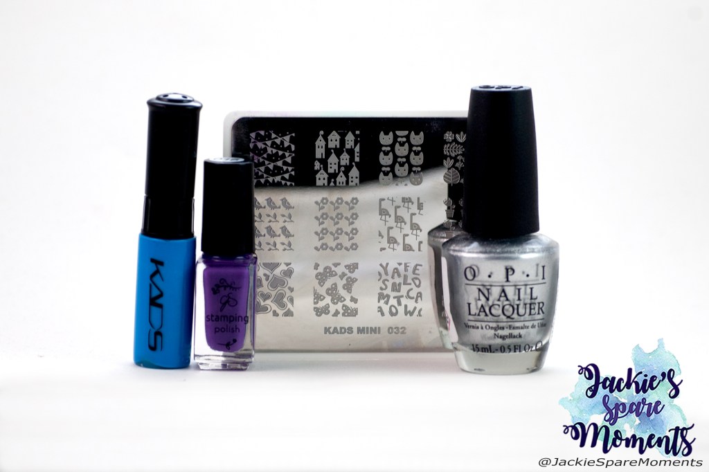 OPI Unfrost my heart, KADS stamping polish 030, CJS stamping polish 016, KADS stamping plate Mini 032