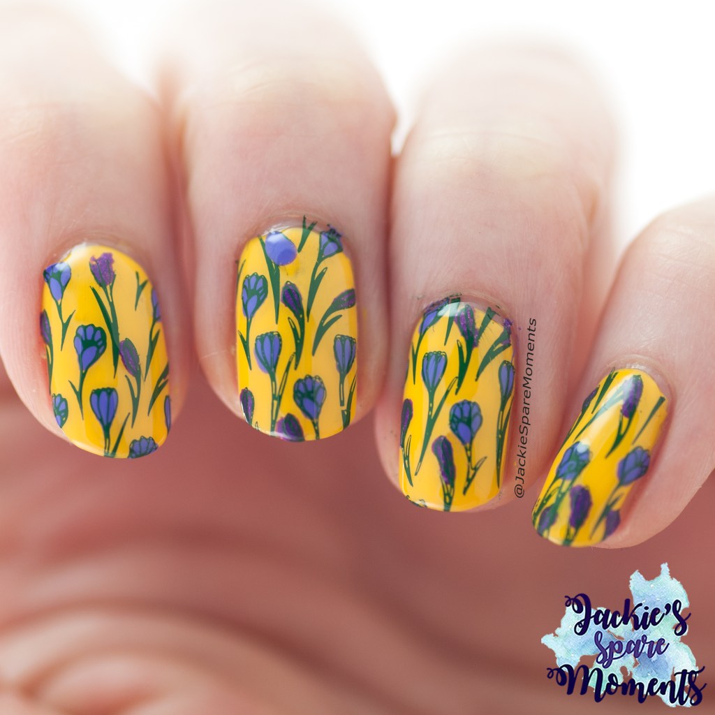Nail art with crocuses, stamping nail art
