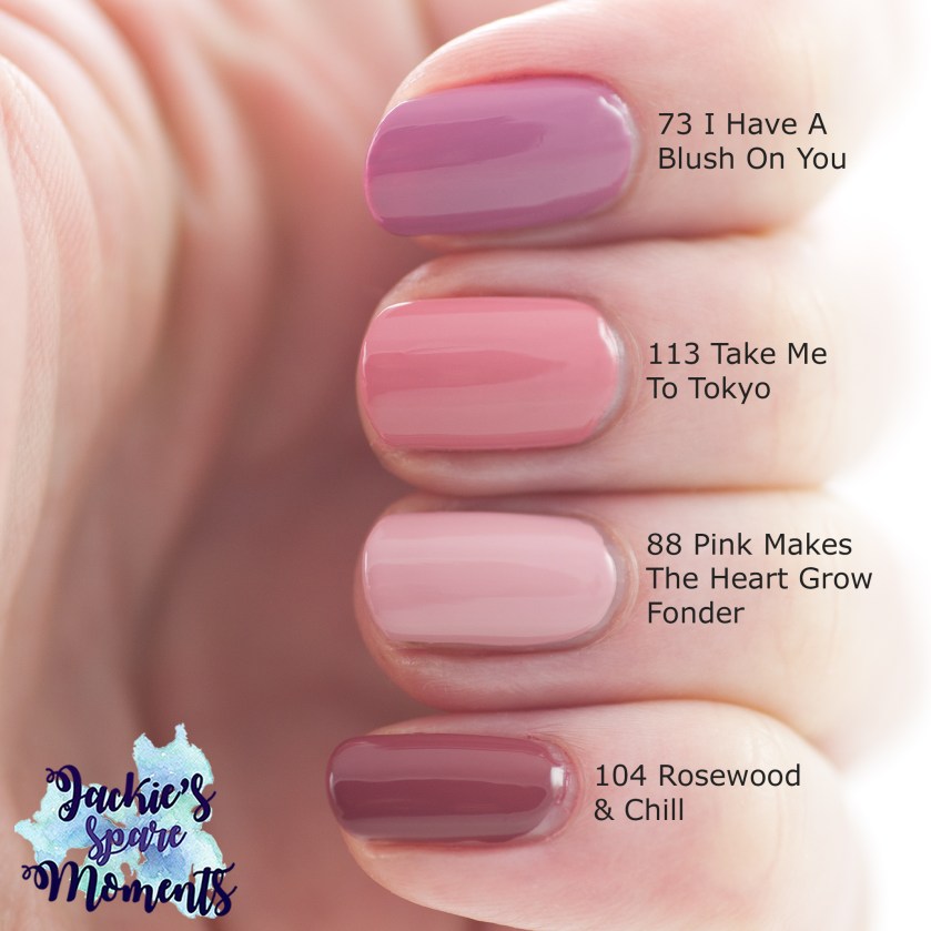 Catrice ICONails Gel Lacquer 113 Take Me To Tokyo compared to Catrice 73 I Have A Blush On You, Catrice 88 Pink Makes The Heart Grow Fonder and Catrice 104 Rosewood & Chill