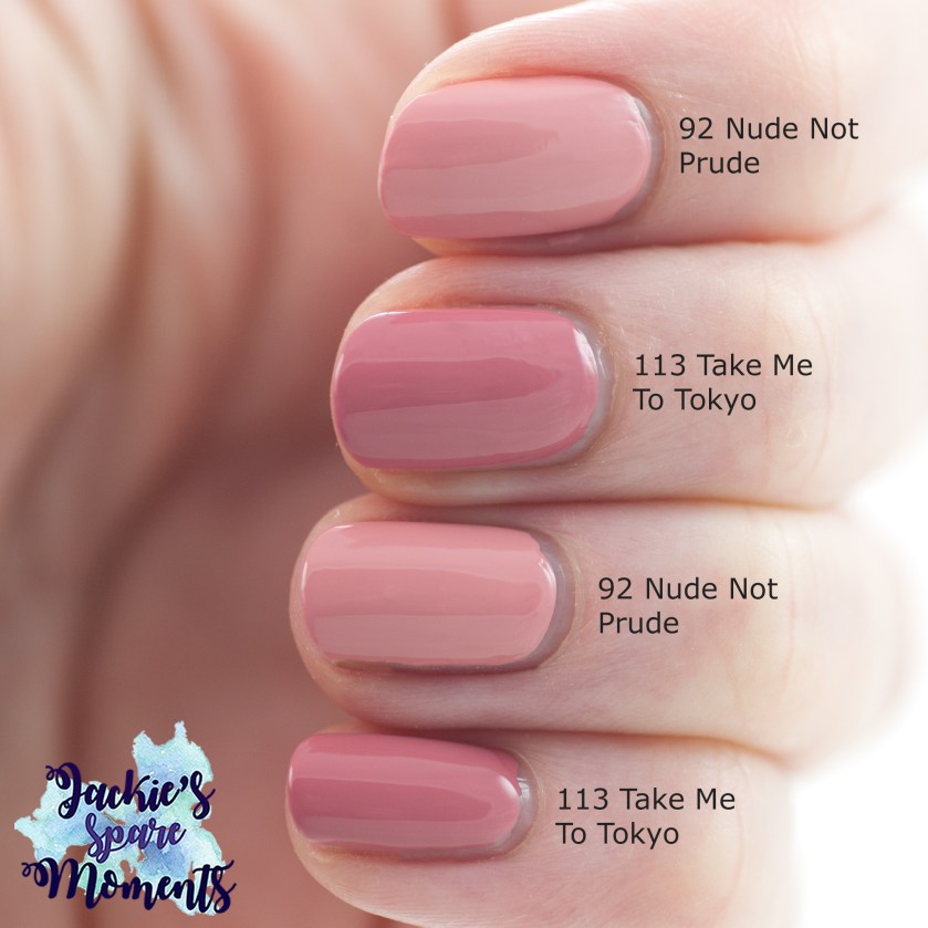 Catrice ICONails 113 Take Me To Tokyo compared to Catrice 92 Nude Not Prude