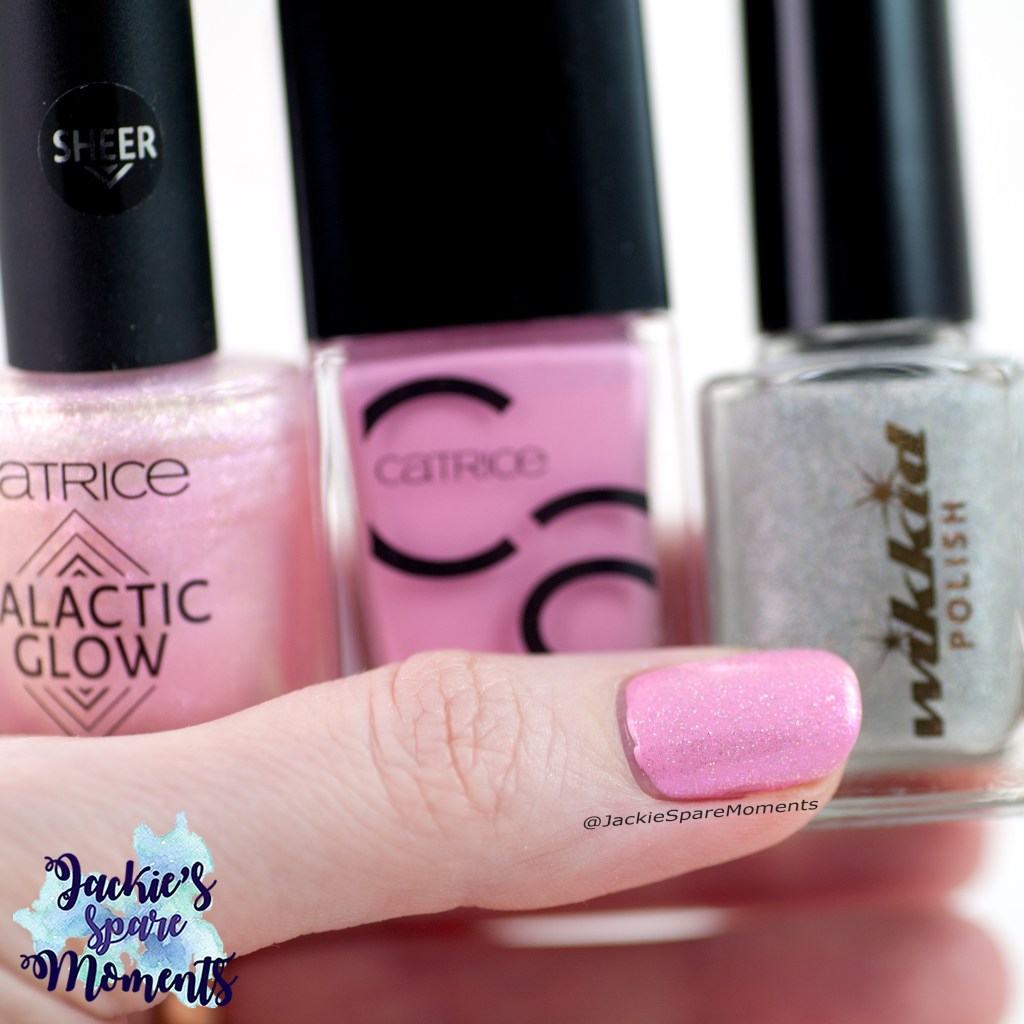 Catrice ICONails 30 Keep Calm And Pink with Catrice Galactic Glow 02 Enchanted By Prismatic Spell and Wikkid Polish Star Dust
