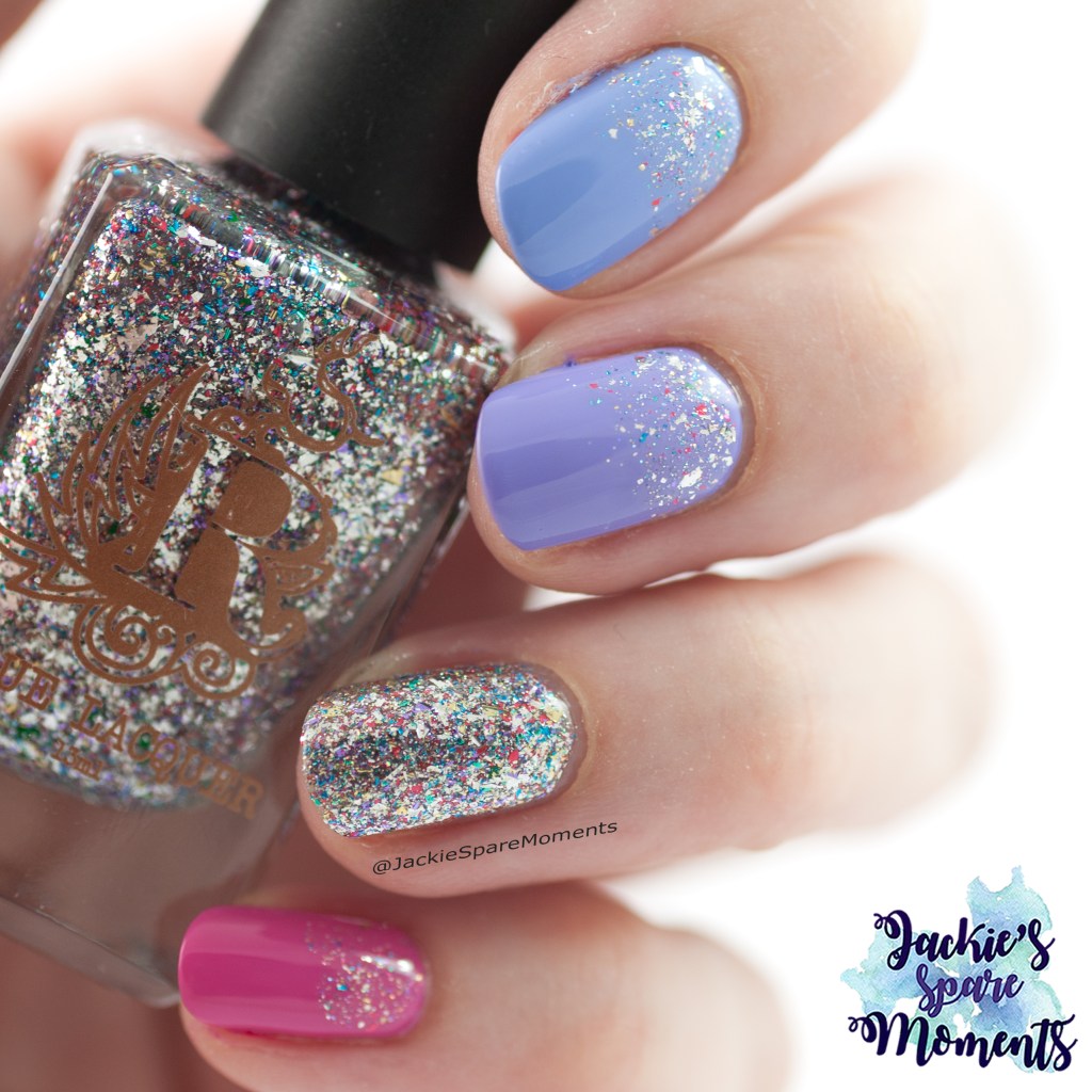 Rogue Lacquer Shattered Rainbows, Catrice C10 Forget-Me-Not, C09 Lavender Peony and C07 Basket of Tulips and China Glaze Fairy Dust