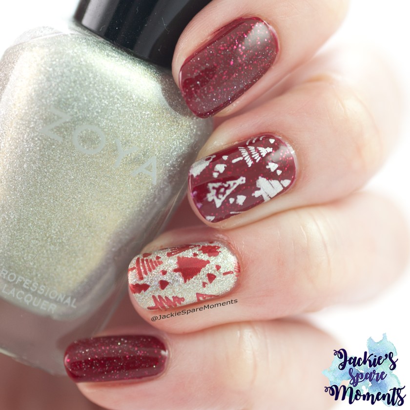 My Christmas nail art for 2023 with Zoya Alicia and Essie roses are red.