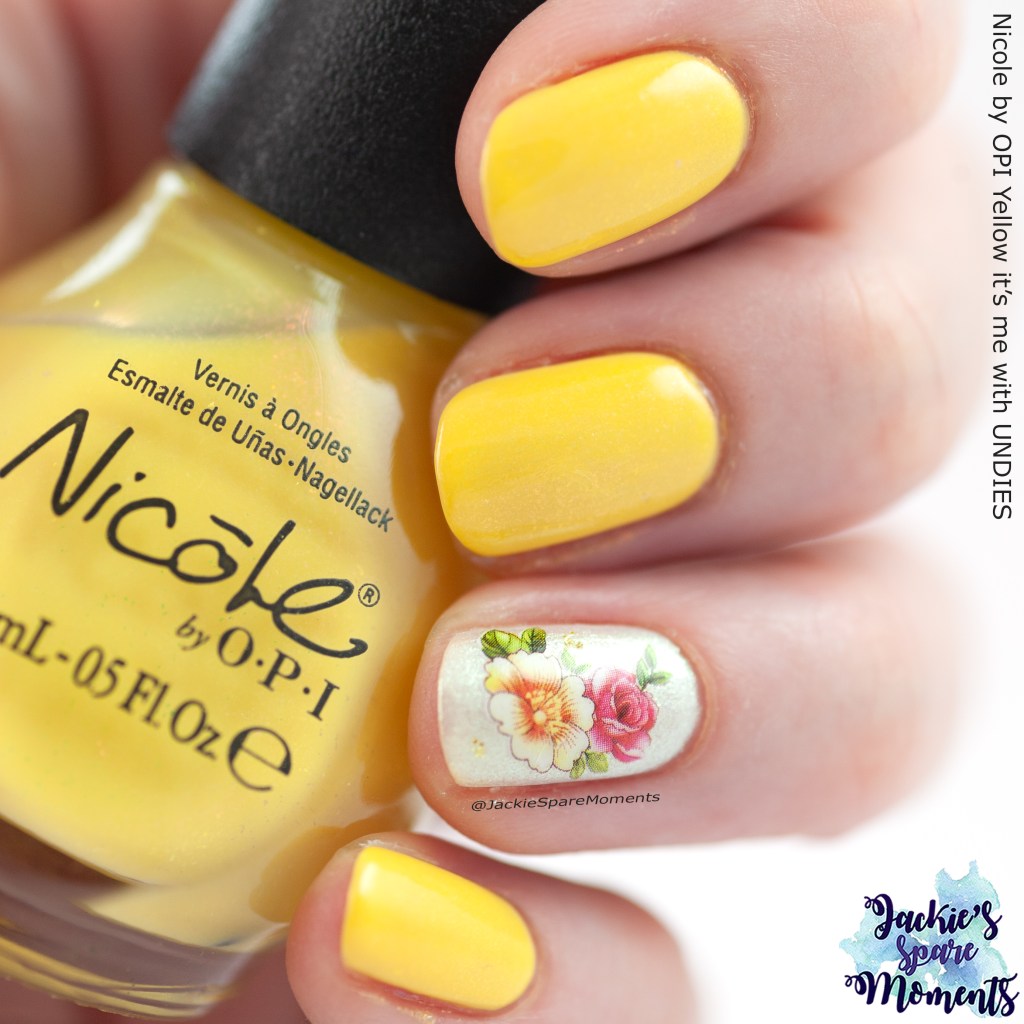 Nicole by OPI Yellow It's Me with accent nail art of OPI Pearl Diver