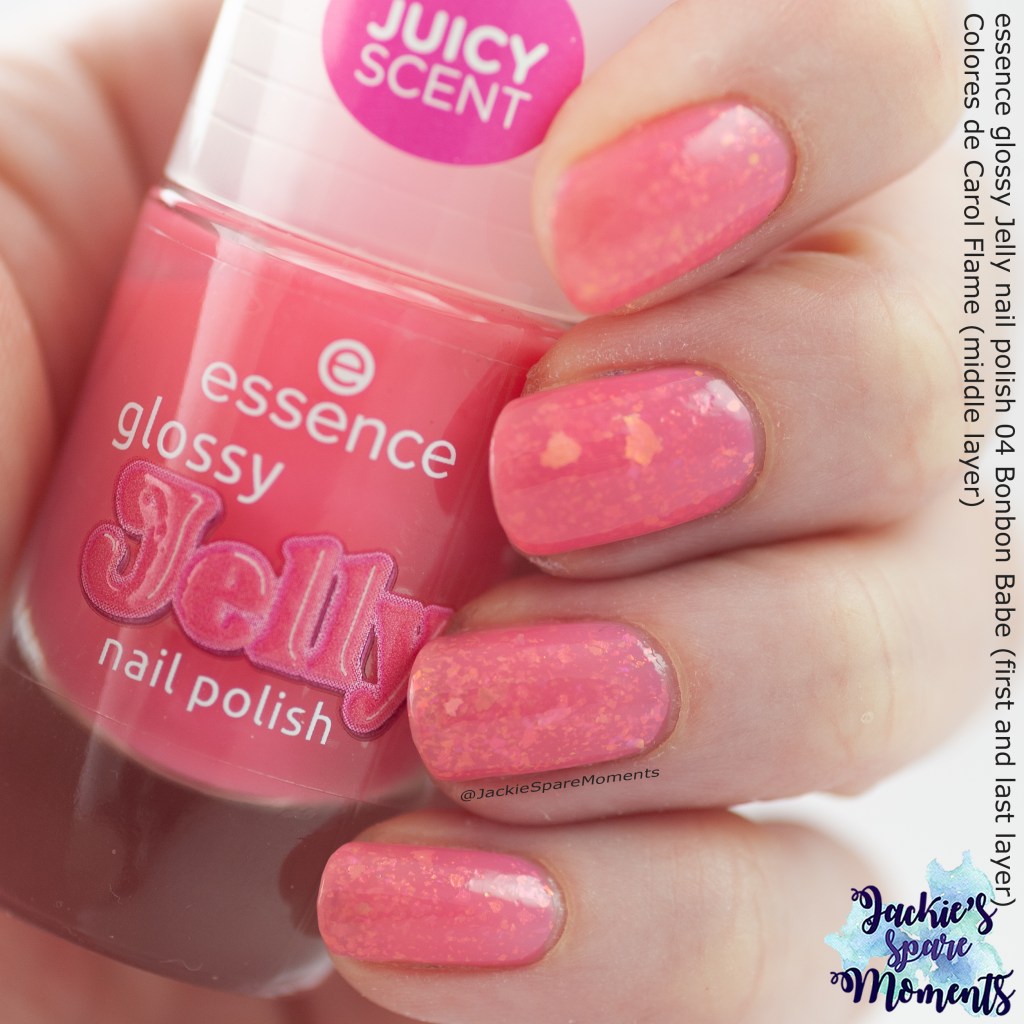 essence glossy Jelly nail polish 04 Bonbon Babe with Dolores de Carol Flame