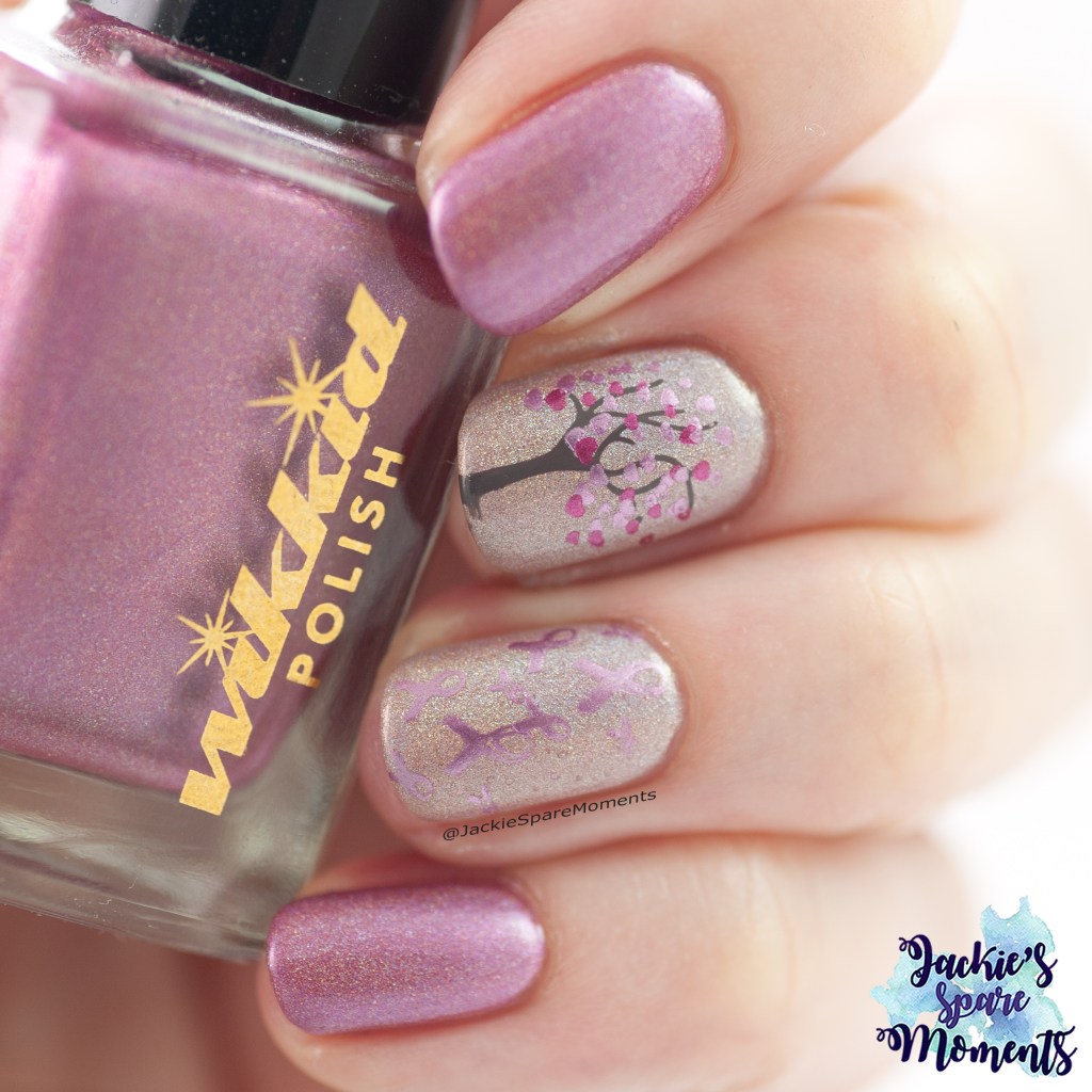 BCA Breast Cancer Awareness nail art with Wikkid polish Amnesia Rose and Wikkid polish Candy Floss.