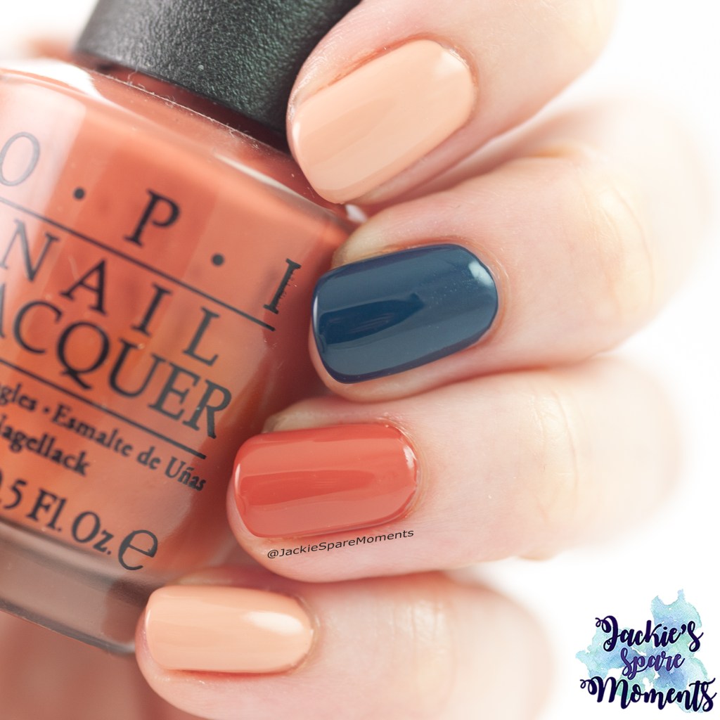 Skittle mani with OPI Yank My Doodle, Essie Sew me and Essie Surrounded by studs