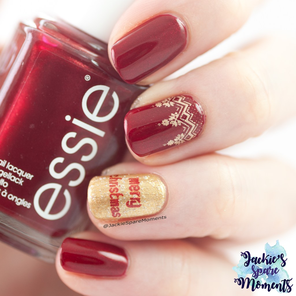 Essie Scarlett o'Hara with Christmas accent nail art