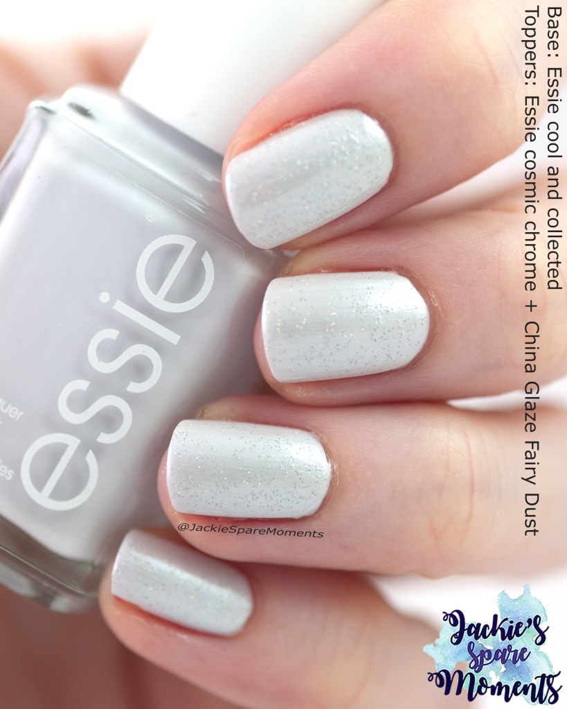 Essie cool and collected topped with Essie cosmic chrome and China Glaze fairy dust