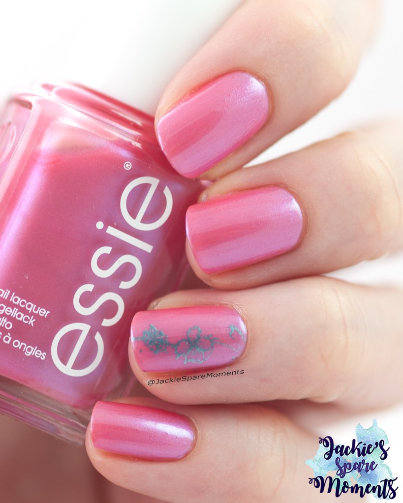 Essie flirty flutters with stamped accent nail art