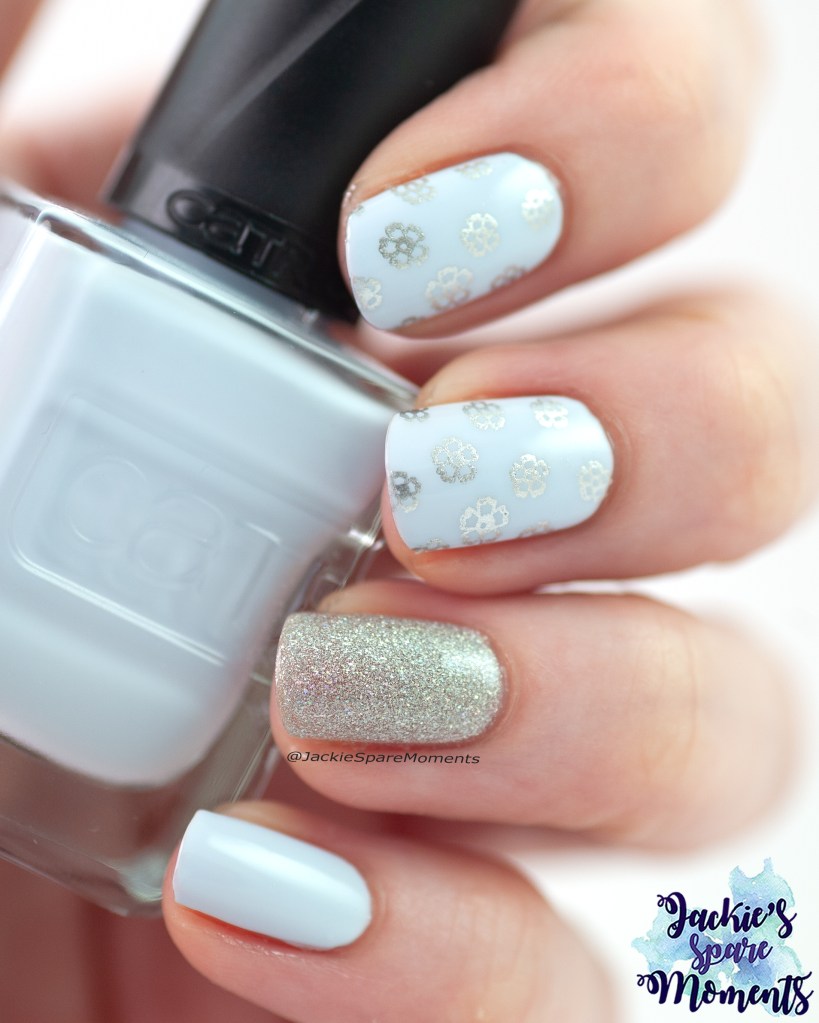 Catrice Gel Affair 029 Blue You A Kiss with accent nail A England Titania Fairy Queen and stamping. 