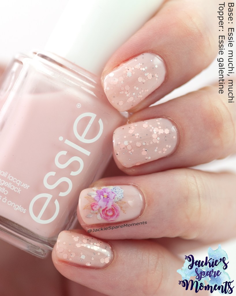 Essie Muchi, Muchi with Essie Galentine and water decal as accent. 
